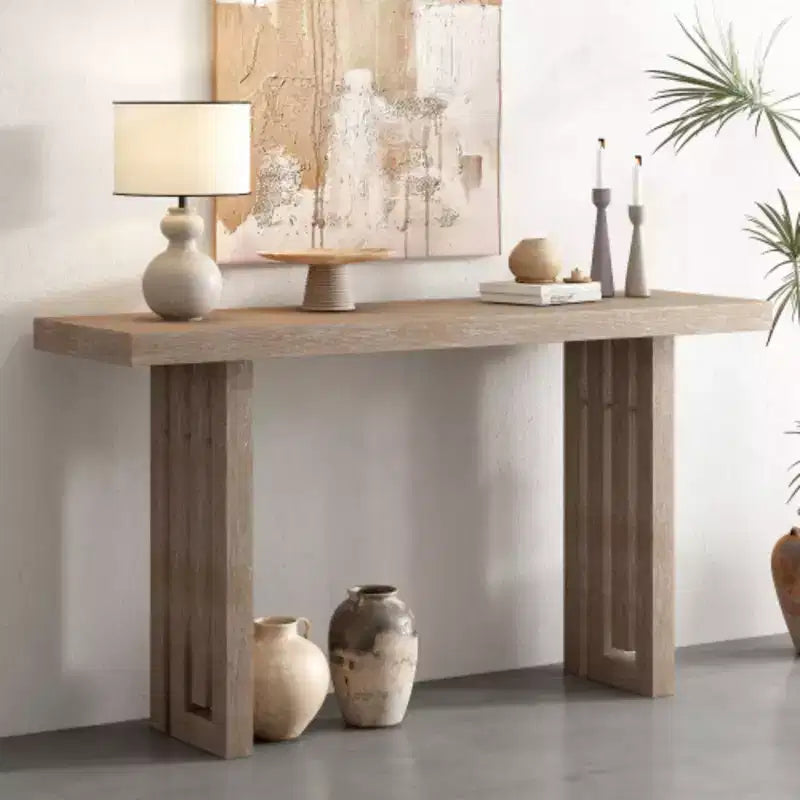 Consolle in Rovere Impiallacciato dal Design Unico, con Lati dalla Forma Distintiva, Adatta per Ingresso, Corridoio, Salotto, Foyer, Disimpegno