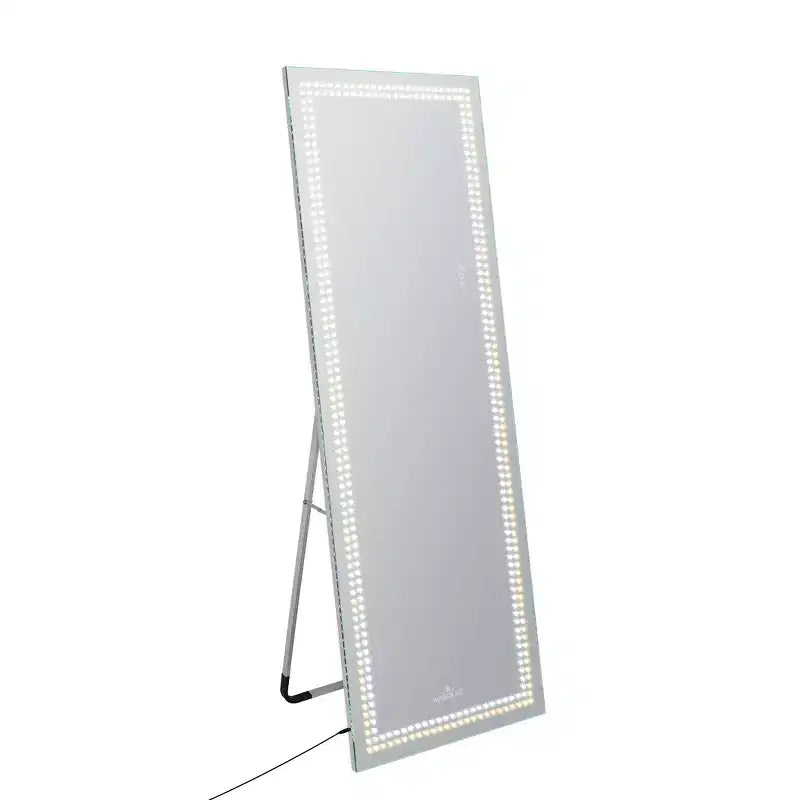 Specchio da Terra o da Parete con Illuminazione LED a Tre Toni e Cornice Sottile in Alluminio