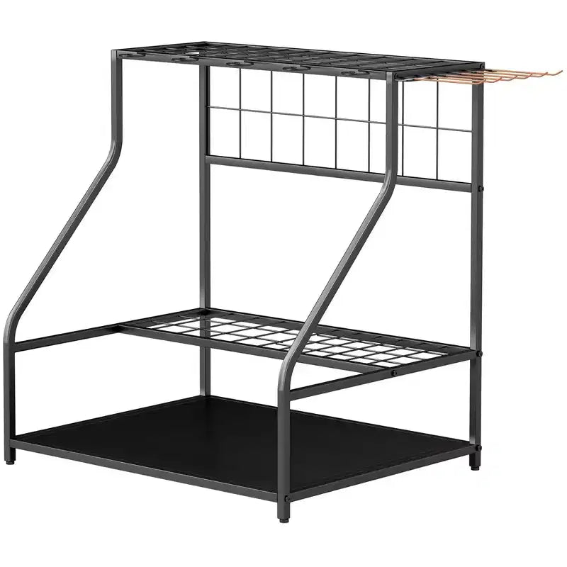Organizzatore porta attrezzi da giardino per garage, scaffale porta attrezzi da giardinaggio a 3 ripiani con ganci