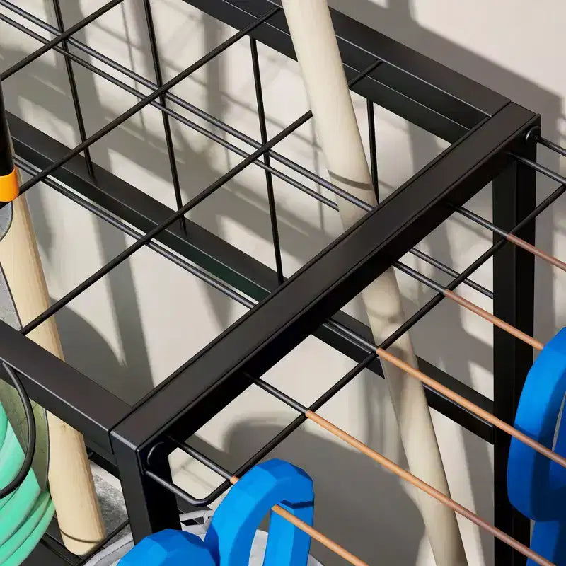 Organizzatore porta attrezzi da giardino per garage, scaffale porta attrezzi da giardinaggio a 3 ripiani con ganci