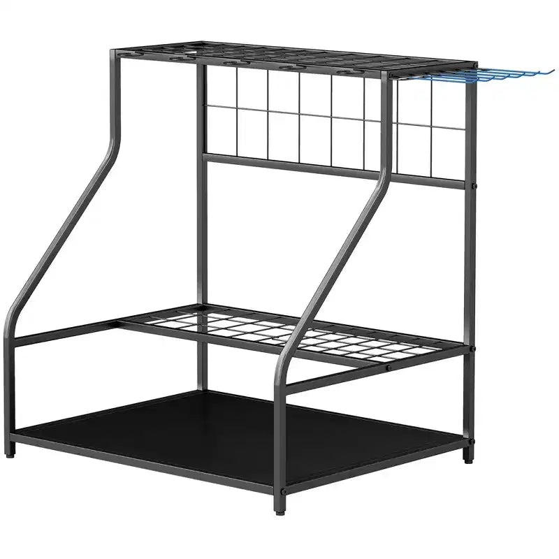 Organizzatore porta attrezzi da giardino per garage, scaffale porta attrezzi da giardinaggio a 3 ripiani con ganci