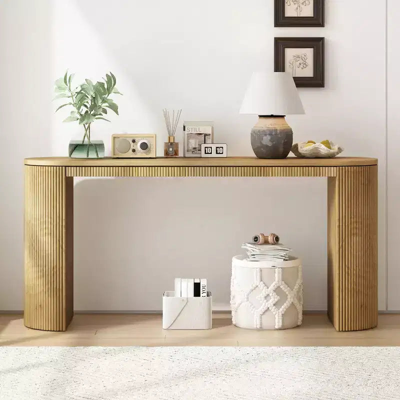Tavolo Consolle dal Design Curvo con Esclusivo Motivo a Strisce Verticali per Soggiorno, Studio e Ingresso