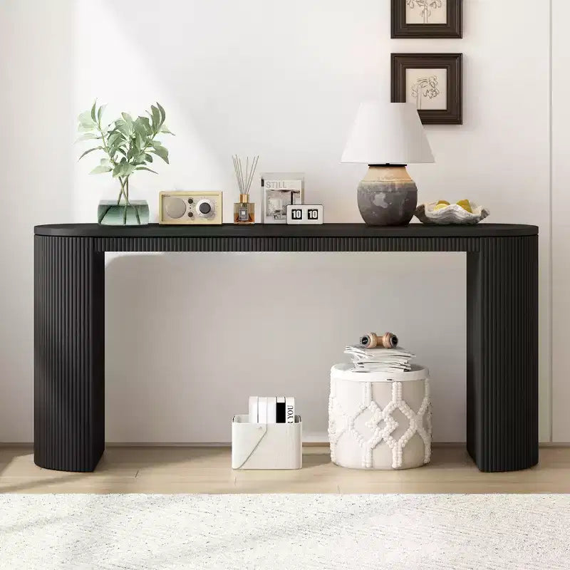 Tavolo Consolle dal Design Curvo con Esclusivo Motivo a Strisce Verticali per Soggiorno, Studio e Ingresso