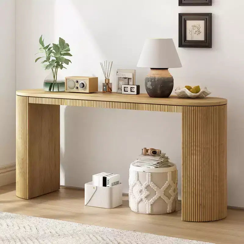 Tavolo Consolle dal Design Curvo con Esclusivo Motivo a Strisce Verticali per Soggiorno, Studio e Ingresso