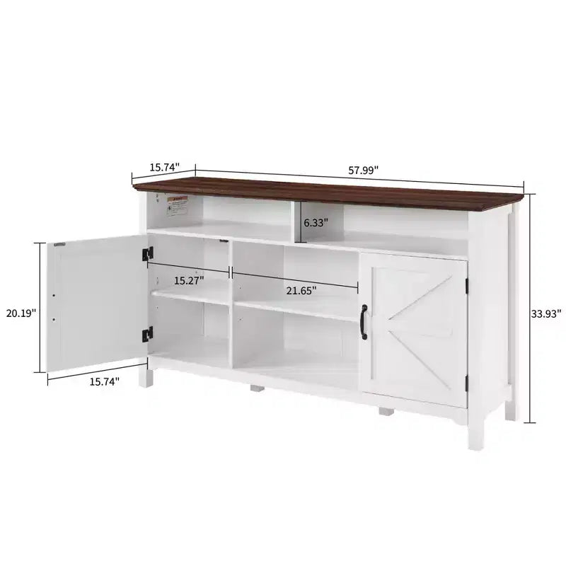 Mobile credenza da fattoria con ante a battente, credenza da cucina grande da 58" con ripiani regolabili