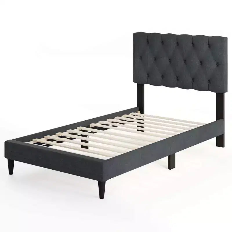 Telaio letto Twin/Full/Queen size con testiera trapuntata e doghe in legno, facile da montare