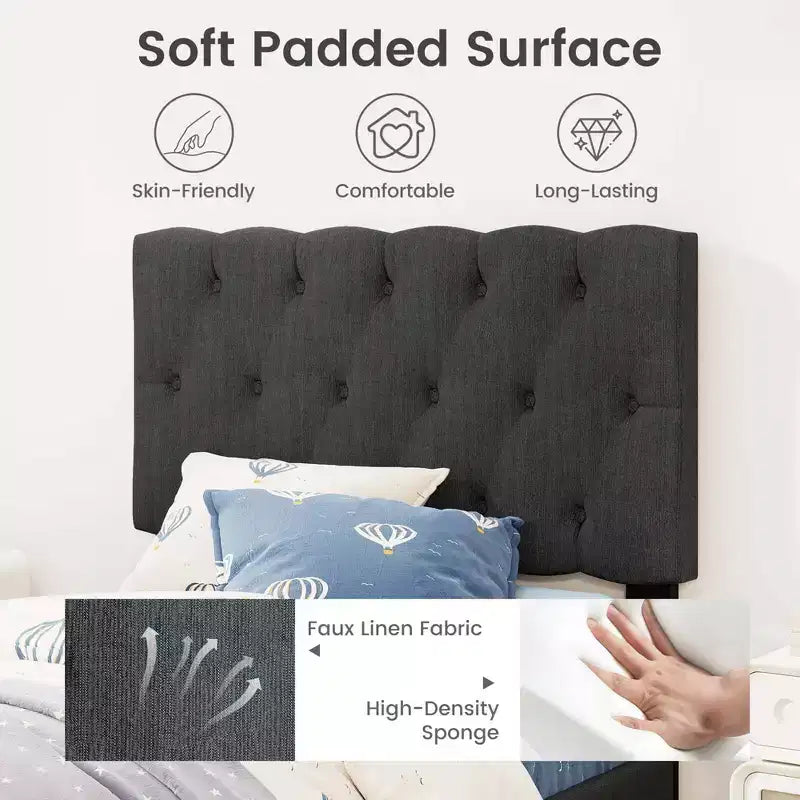 Telaio letto Twin/Full/Queen size con testiera trapuntata e doghe in legno, facile da montare