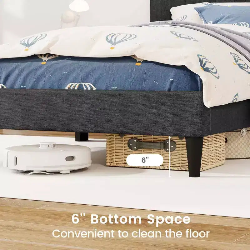 Telaio letto Twin/Full/Queen size con testiera trapuntata e doghe in legno, facile da montare