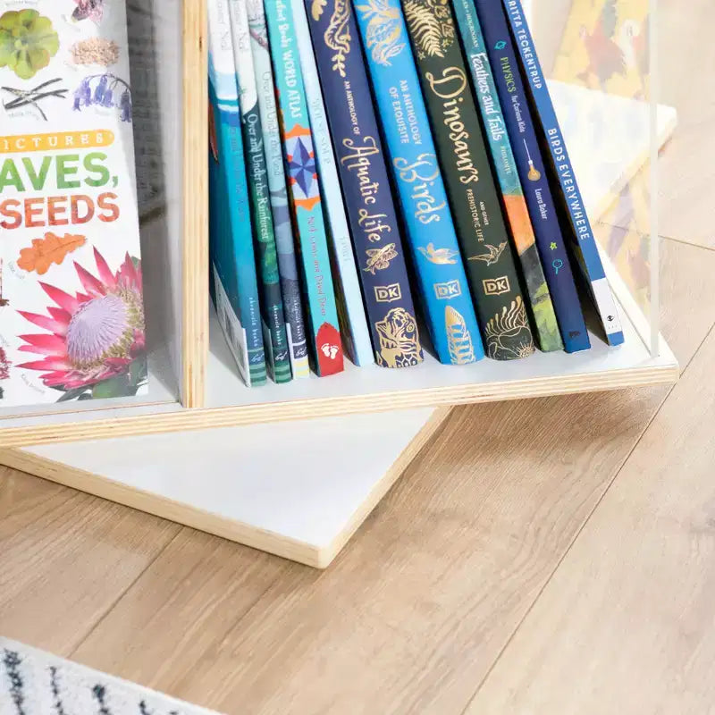 Espositore girevole per libri grandi bianco: libreria a 3 ripiani per bambini per riporre in classe, organizer per libri con ripiani in acrilico per l'organizzazione della scuola a casa