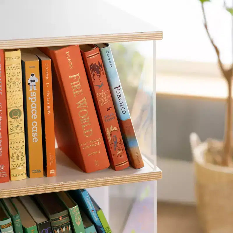 Espositore girevole per libri grandi bianco: libreria a 3 ripiani per bambini per riporre in classe, organizer per libri con ripiani in acrilico per l'organizzazione della scuola a casa