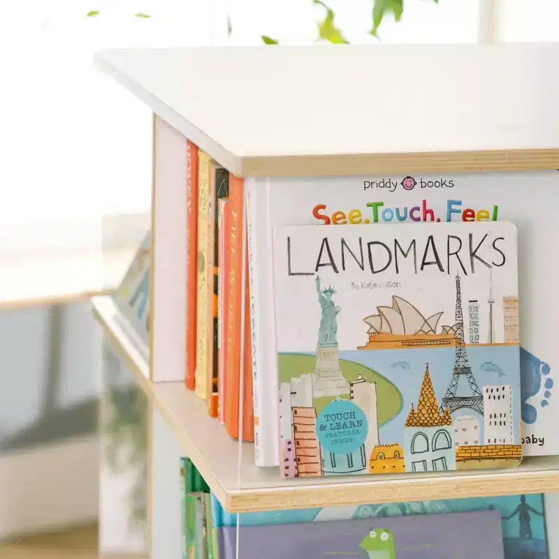 Espositore girevole per libri grandi bianco: libreria a 3 ripiani per bambini per riporre in classe, organizer per libri con ripiani in acrilico per l'organizzazione della scuola a casa