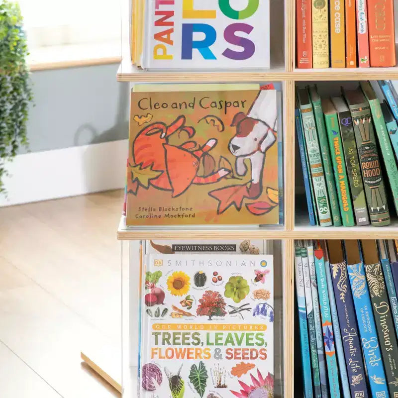 Espositore girevole per libri grandi bianco: libreria a 3 ripiani per bambini per riporre in classe, organizer per libri con ripiani in acrilico per l'organizzazione della scuola a casa