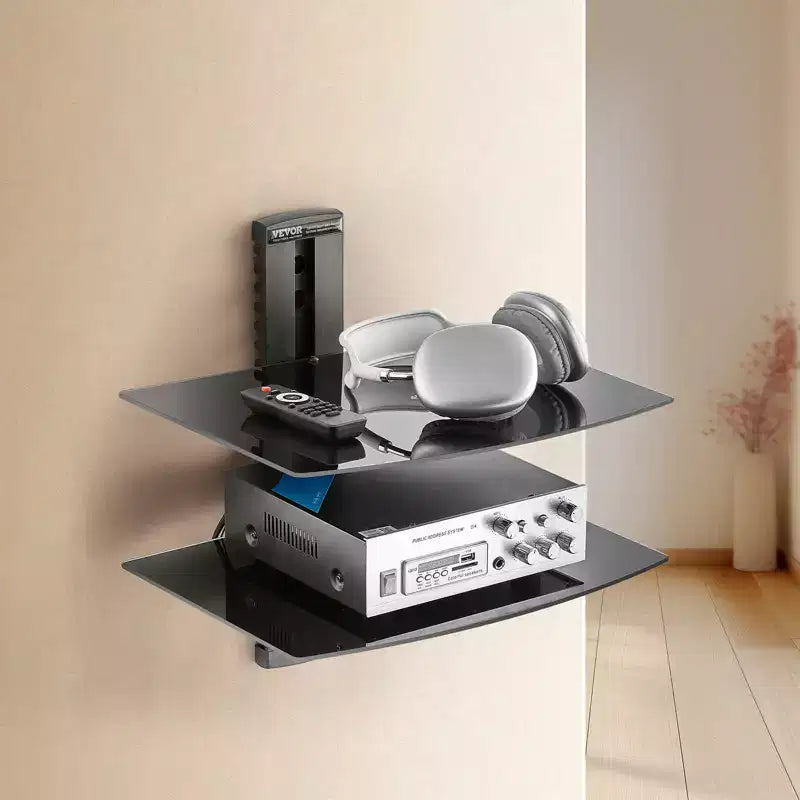 Mensole Fluttuanti in Vetro, Capacità fino a 8 kg, Supporto TV da Parete con Mensola, Centro Intrattenimento Fluttuante per Lettori DVD / PS4 - 2 Ripiani