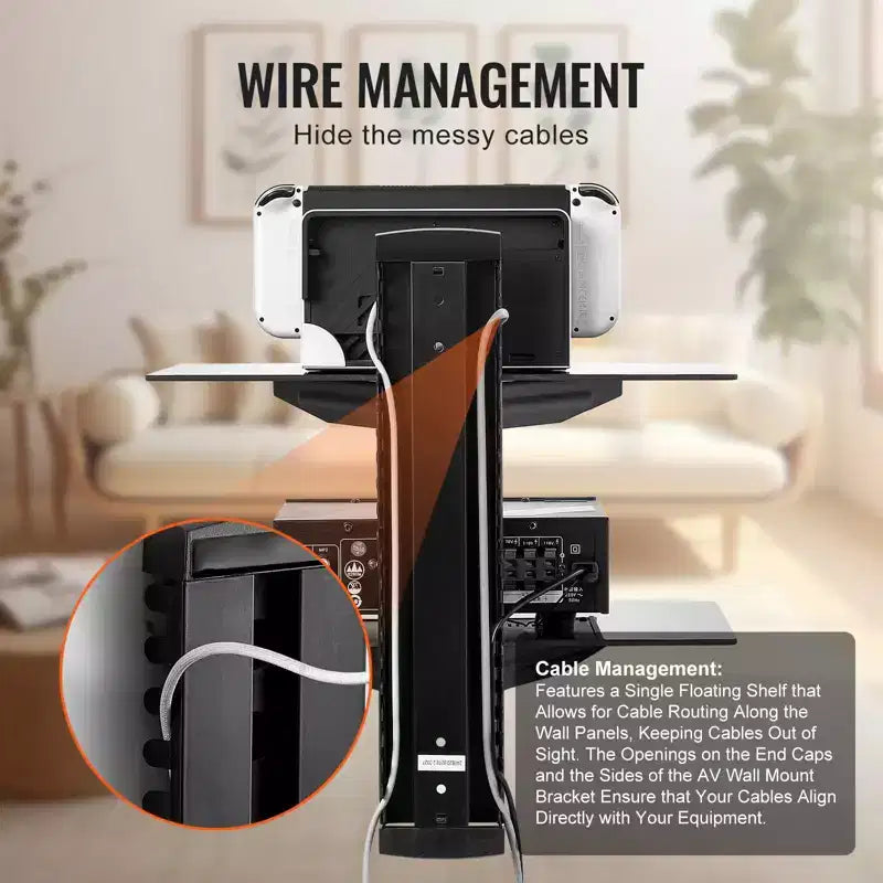 Mensole Fluttuanti in Vetro, Capacità fino a 8 kg, Supporto TV da Parete con Mensola, Centro Intrattenimento Fluttuante per Lettori DVD / PS4 - 2 Ripiani