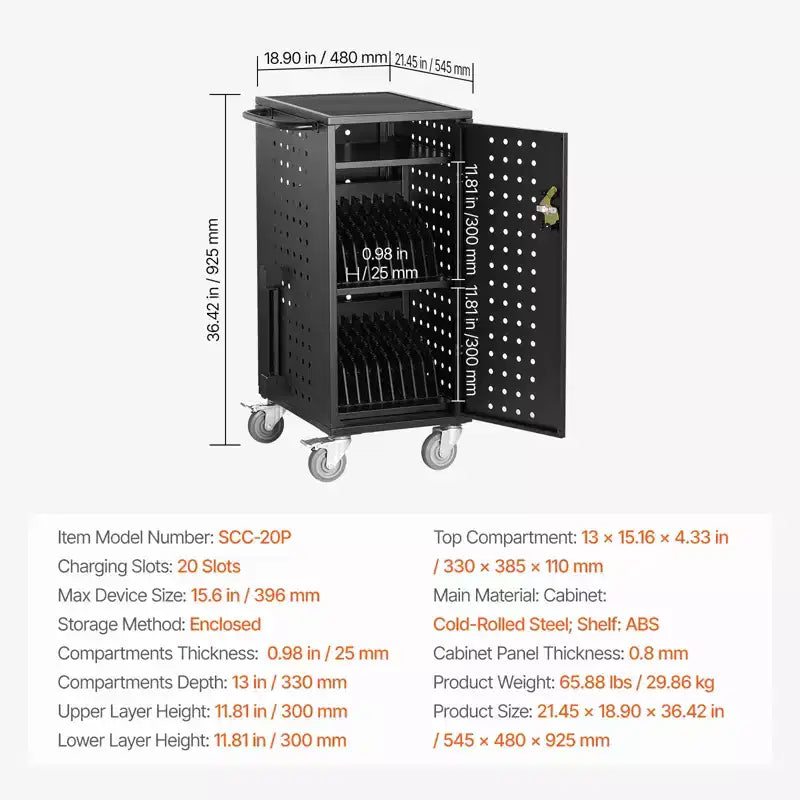Carrello per Laptop, Carrello di Ricarica Mobile per 20 Dispositivi, Schermo Fino a 15,6 Pollici, Carrello di Ricarica Mobile per Ufficio e Aula, per Chromebook