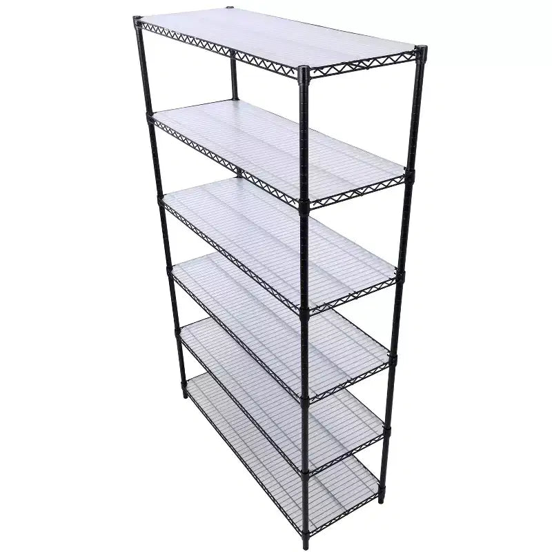 Scaffale a 6 ripiani in filo metallico NSF da 6000 libbre, struttura robusta regolabile con ruote e copriripiani (nero, 84H48L20D)