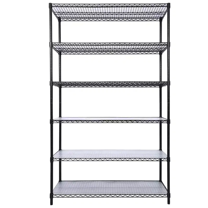 Scaffale a 6 ripiani in filo metallico NSF da 6000 libbre, struttura robusta regolabile con ruote e copriripiani (nero, 84H48L20D)