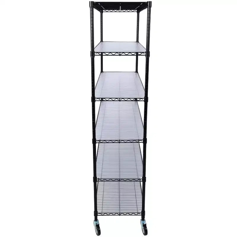 Scaffale a 6 ripiani in filo metallico NSF da 6000 libbre, struttura robusta regolabile con ruote e copriripiani (nero, 84H48L20D)