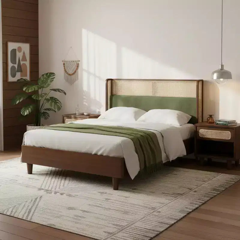 Struttura letto a piattaforma Queen/King Size con testiera imbottita Wingback e robusto telaio in legno, Bohémien