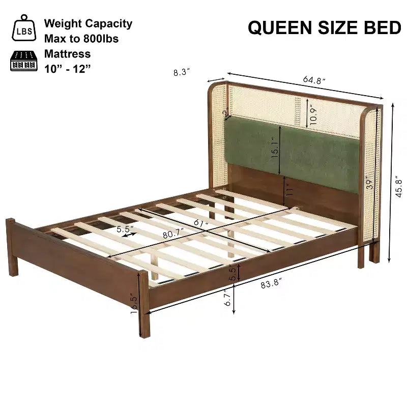Struttura letto a piattaforma Queen/King Size con testiera imbottita Wingback e robusto telaio in legno, Bohémien