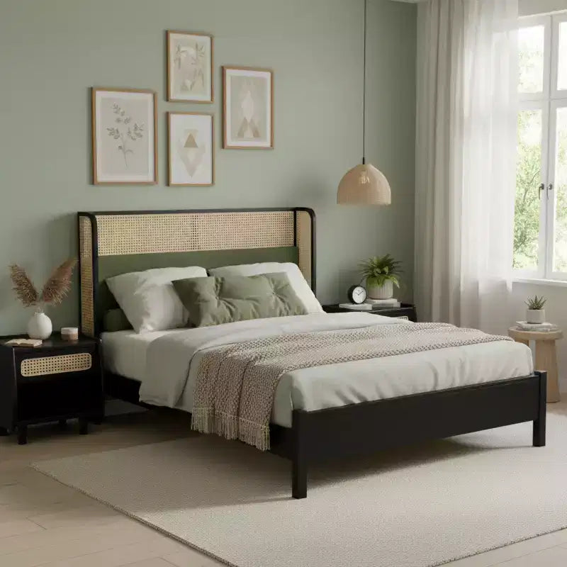 Struttura letto a piattaforma Queen/King Size con testiera imbottita Wingback e robusto telaio in legno, Bohémien