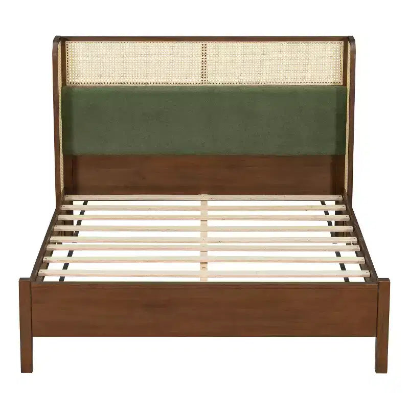 Struttura letto a piattaforma Queen/King Size con testiera imbottita Wingback e robusto telaio in legno, Bohémien