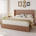 Struttura Letto Matrimoniale Extra-Large con Motivo a Onde e Contenitore Sollevabile, Senza Molle/Silenziosa, Legno Naturale a Doghe Marrone