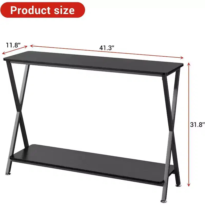 Tavolino stretto da 104,9 cm con 2 ripiani aperti, tavolo da divano in stile rustico per ingresso, corridoio o soggiorno