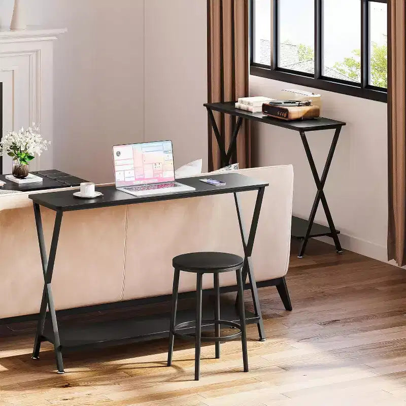 Tavolino stretto da 104,9 cm con 2 ripiani aperti, tavolo da divano in stile rustico per ingresso, corridoio o soggiorno