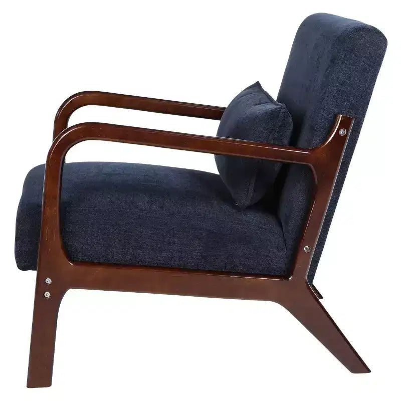 Poltrona moderna con braccioli e struttura in legno massello, elegante sedia imbottita, poltrona club per soggiorno, camera da letto o ufficio