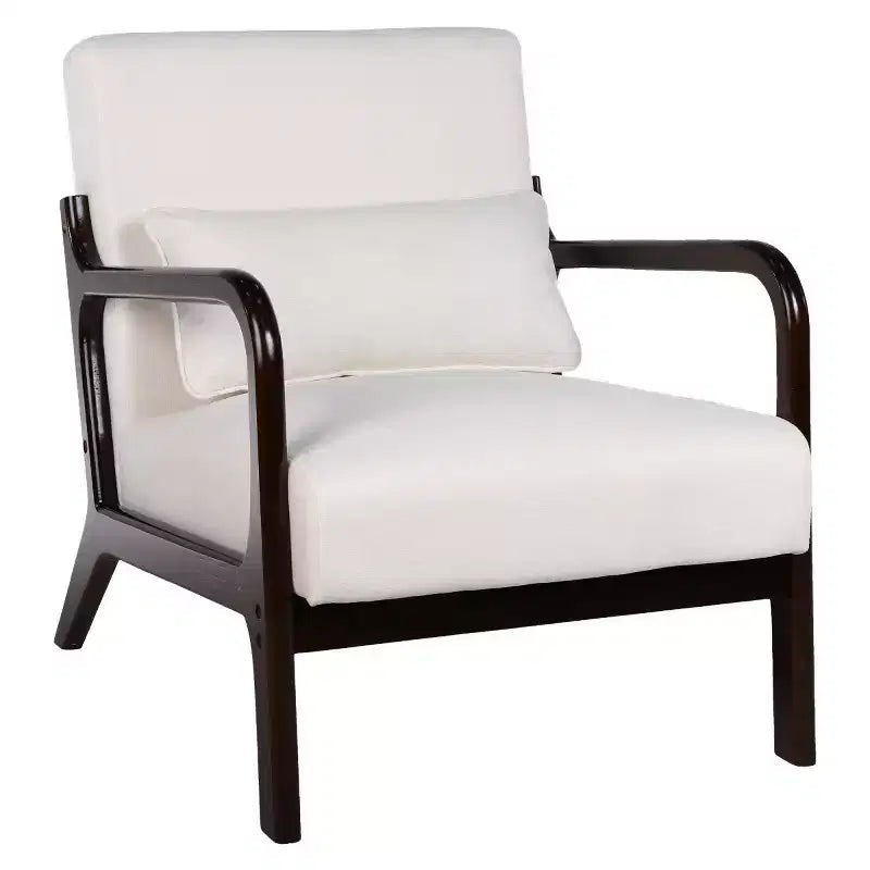 Poltrona moderna con braccioli e struttura in legno massello, elegante sedia imbottita, poltrona club per soggiorno, camera da letto o ufficio