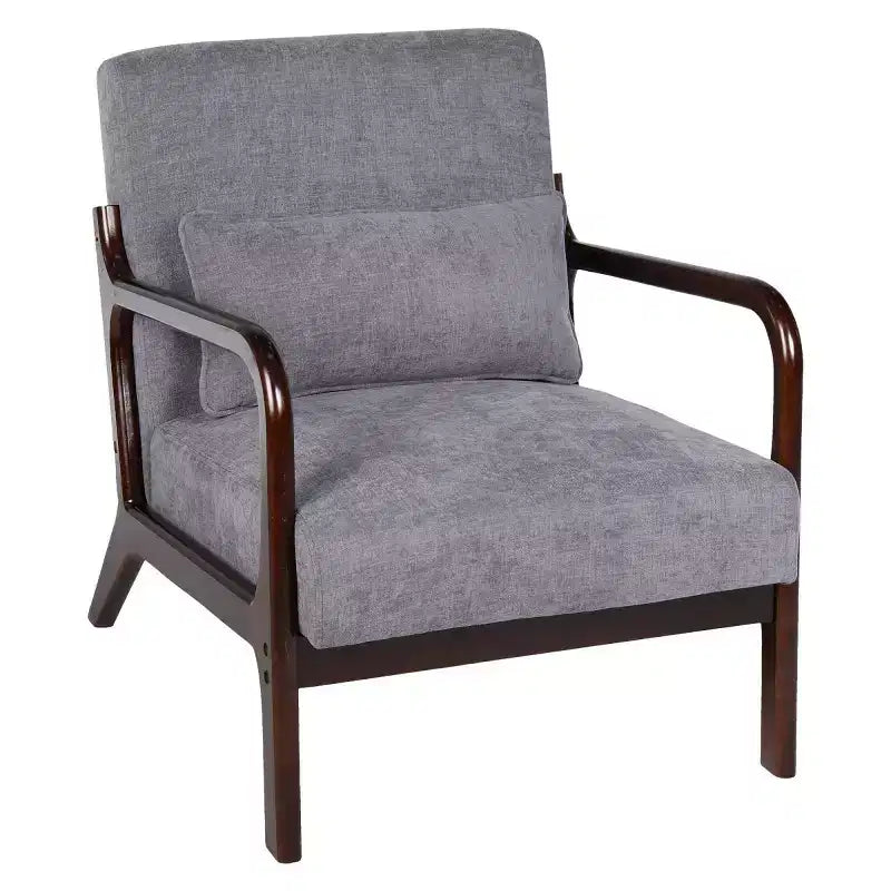 Poltrona moderna con braccioli e struttura in legno massello, elegante sedia imbottita, poltrona club per soggiorno, camera da letto o ufficio
