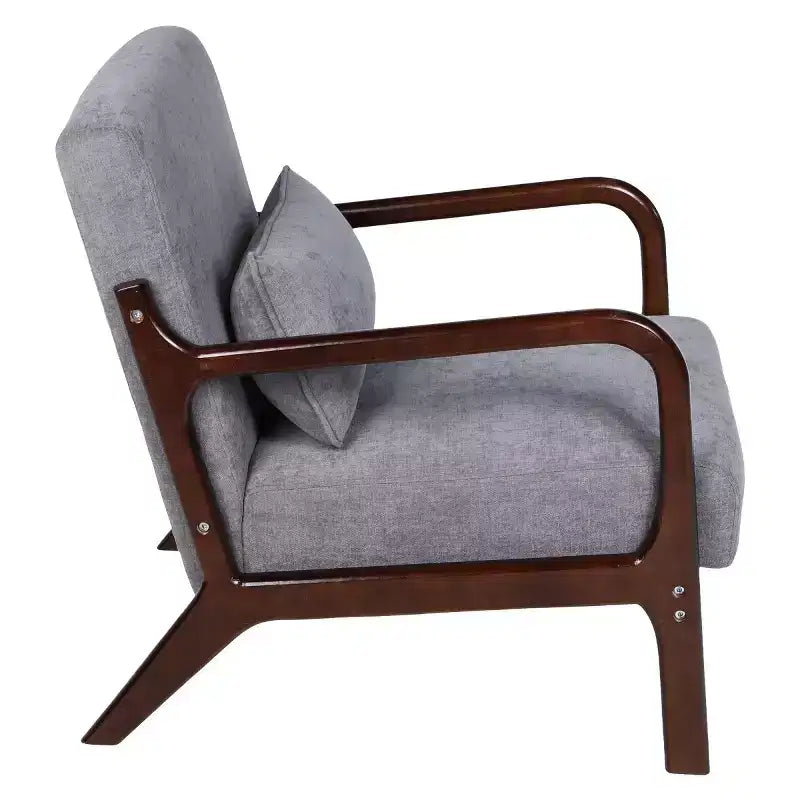 Poltrona moderna con braccioli e struttura in legno massello, elegante sedia imbottita, poltrona club per soggiorno, camera da letto o ufficio