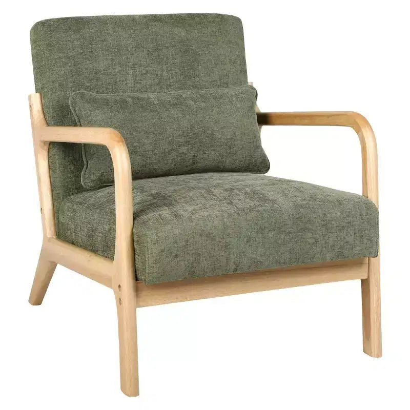 Poltrona moderna con braccioli e struttura in legno massello, elegante sedia imbottita, poltrona club per soggiorno, camera da letto o ufficio
