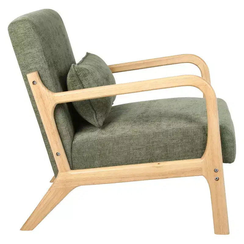 Poltrona moderna con braccioli e struttura in legno massello, elegante sedia imbottita, poltrona club per soggiorno, camera da letto o ufficio