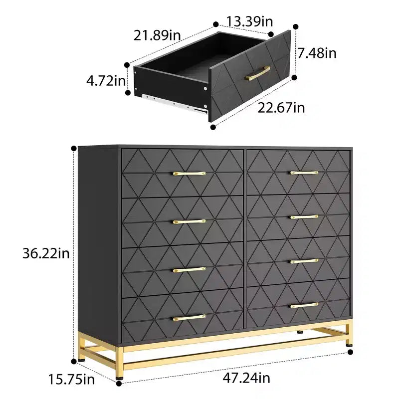 Cassettiera alta 36" con 8 cassetti a chiusura ammortizzata, organizer moderno per camera da letto, armadio, corridoio