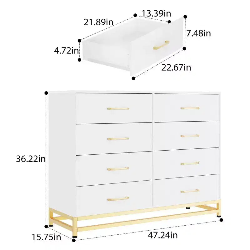 Cassettiera alta 36" con 8 cassetti a chiusura ammortizzata, organizer moderno per camera da letto, armadio, corridoio