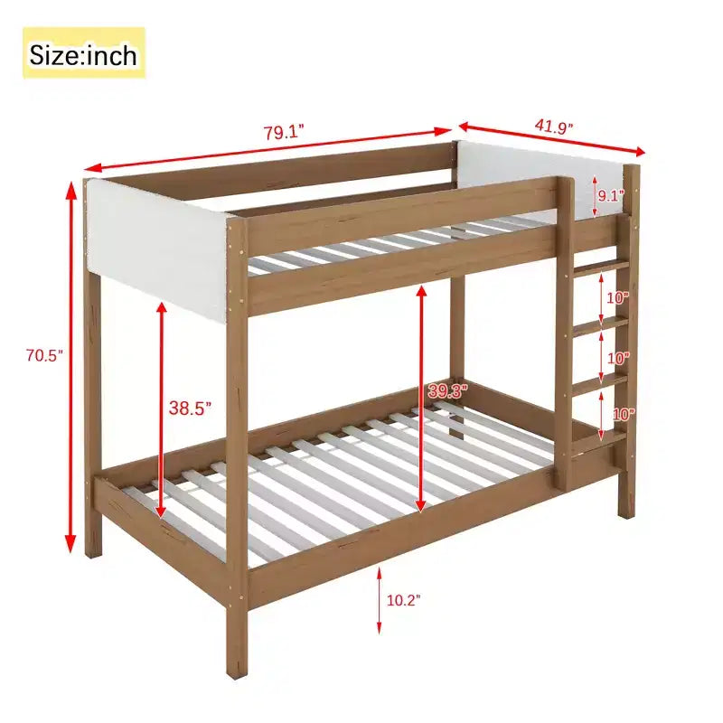 Letto a Castello Twin Over Twin con Testiera e Pediera Imbottite per Bambini e Ragazzi, Struttura in Legno con Scaletta e Sponde di Sicurezza, Naturale