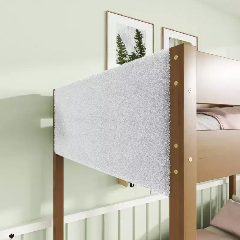 Letto a Castello Twin Over Twin con Testiera e Pediera Imbottite per Bambini e Ragazzi, Struttura in Legno con Scaletta e Sponde di Sicurezza, Naturale