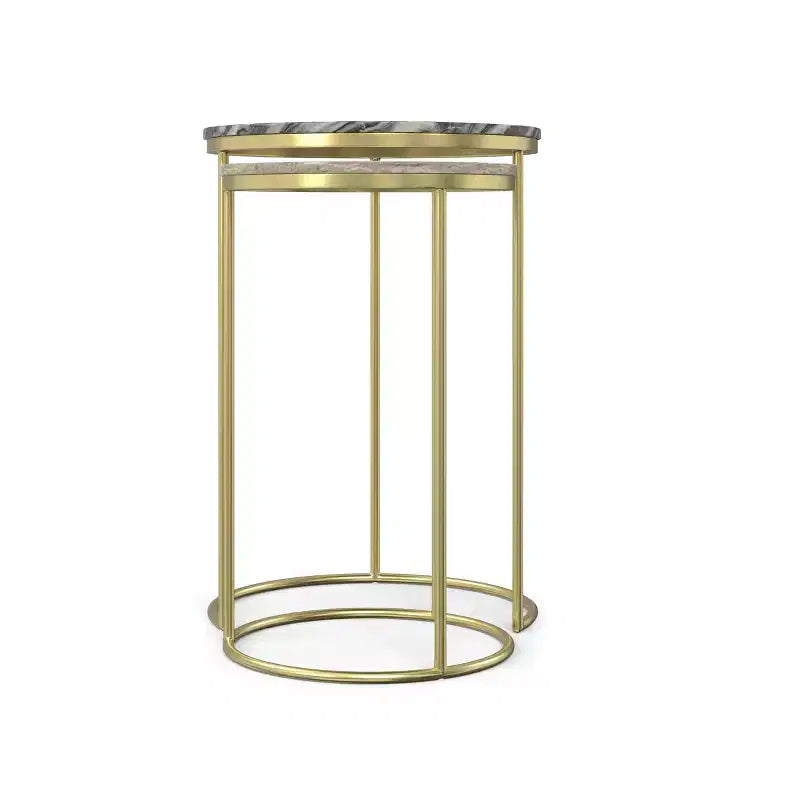 Tavolino nidificabile in metallo dorato, stile moderno contemporaneo, larghezza 40 cm, completamente assemblato