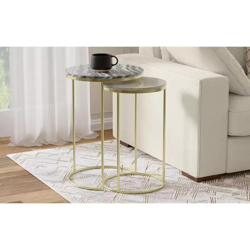 Tavolino nidificabile in metallo dorato, stile moderno contemporaneo, larghezza 40 cm, completamente assemblato