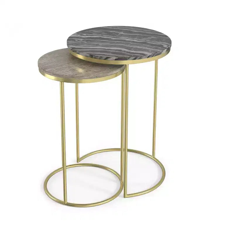 Tavolino nidificabile in metallo dorato, stile moderno contemporaneo, larghezza 40 cm, completamente assemblato
