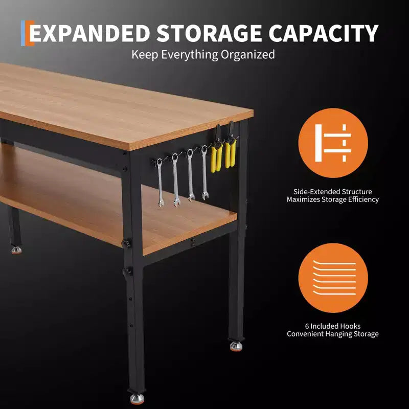 Banco da lavoro 48", banco da lavoro regolabile in altezza con ripiano portaoggetti, banchi da lavoro 48"x24" per garage, banco con presa elettrica per officina e casa