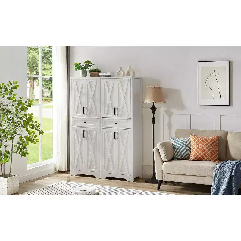 68 Mobile multiuso da soggiorno, credenza bianca in truciolare+MDF con dispositivo anti-ribaltamento