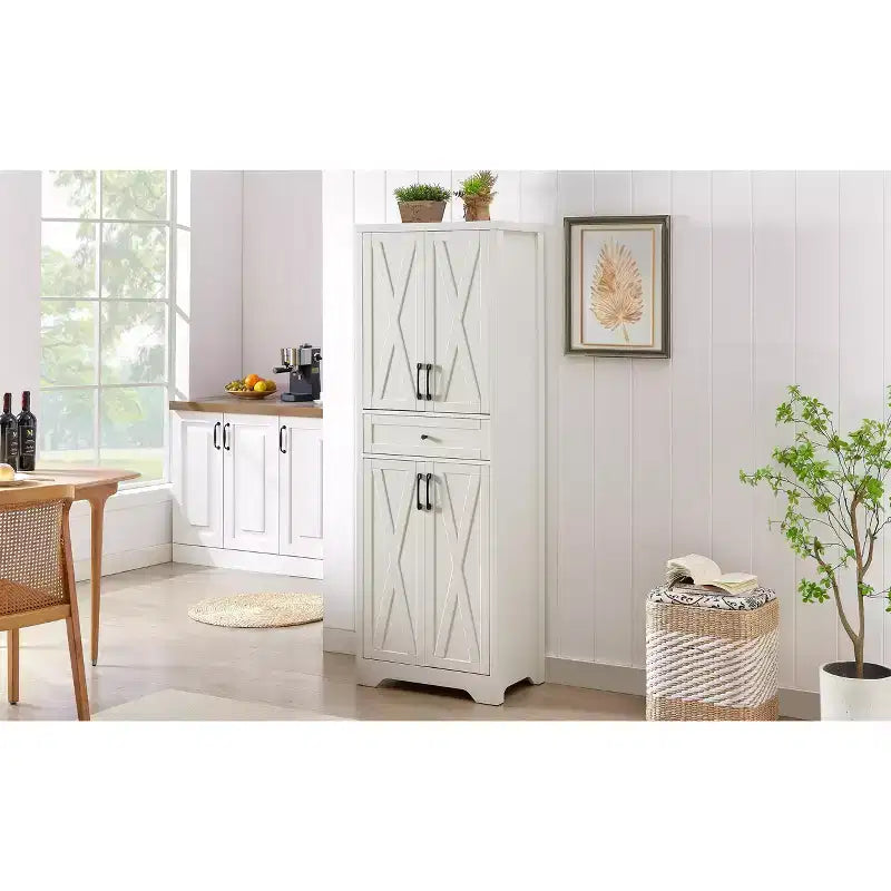 68 Mobile multiuso da soggiorno, credenza bianca in truciolare+MDF con dispositivo anti-ribaltamento