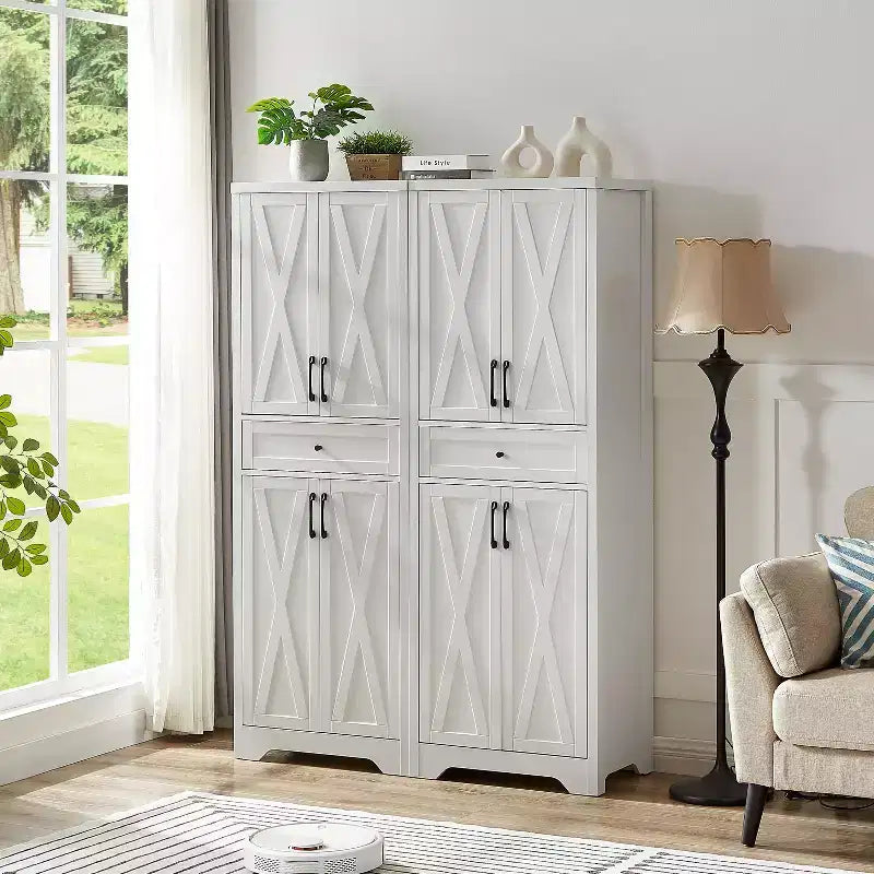 68 Mobile multiuso da soggiorno, credenza bianca in truciolare+MDF con dispositivo anti-ribaltamento