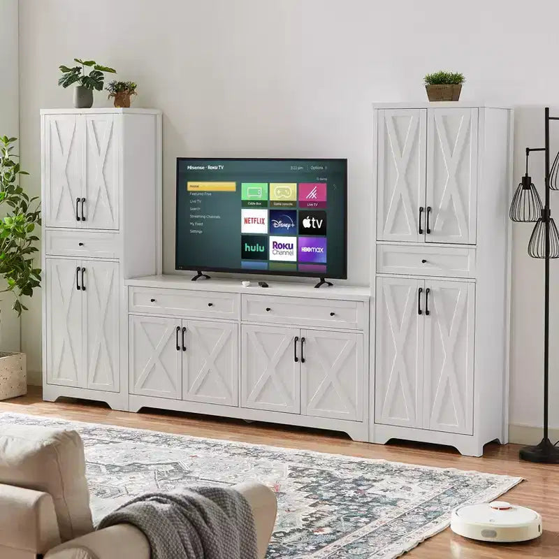 68 Mobile multiuso da soggiorno, credenza bianca in truciolare+MDF con dispositivo anti-ribaltamento