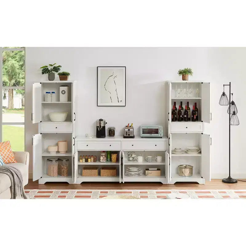 68 Mobile multiuso da soggiorno, credenza bianca in truciolare+MDF con dispositivo anti-ribaltamento