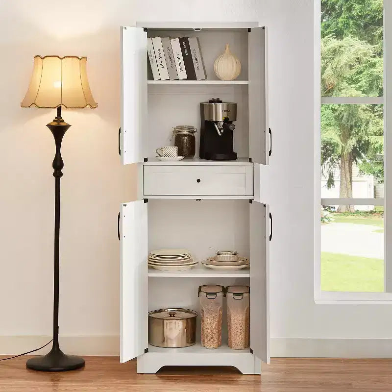 68 Mobile multiuso da soggiorno, credenza bianca in truciolare+MDF con dispositivo anti-ribaltamento