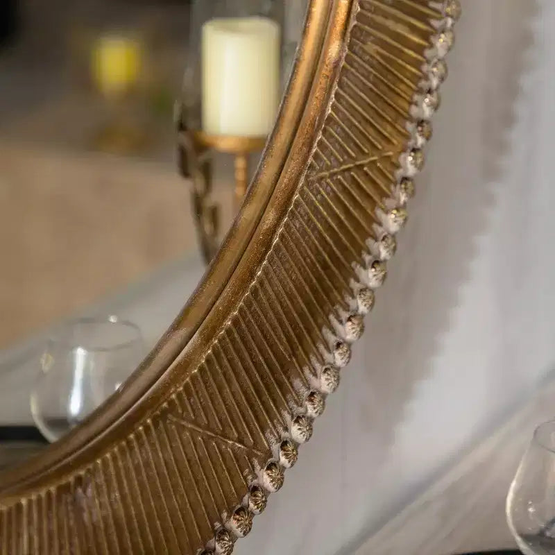 Specchio da Parete Rotondo di Lusso da 31" con Cornice Testurizzata, Specchio d'Accento Boho per Soggiorno, Ingresso o Corridoio